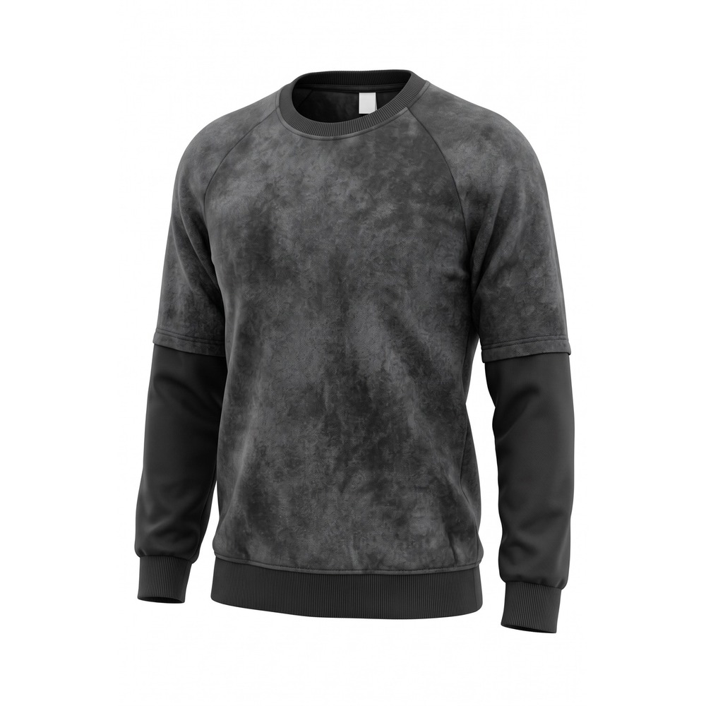 Black Acid Wash Raglan Sweatshirt Layered Sleeve Crewneck Pullover Small